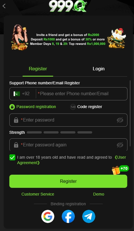 999Q Login page
